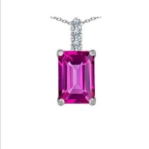 Star K Emerald Pink Sapphire Pendant Necklace